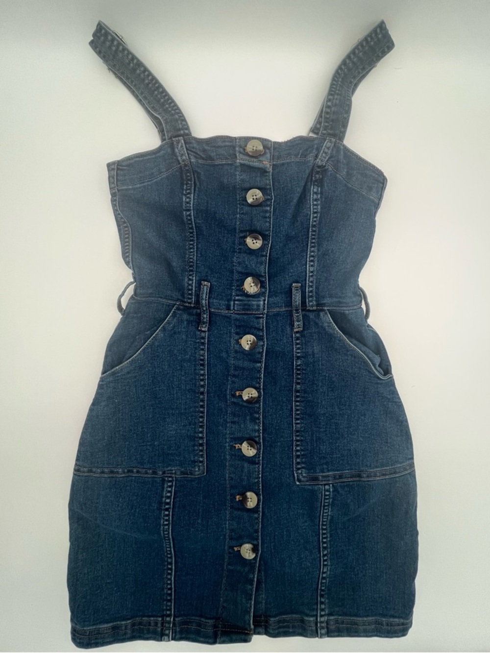 H&M Divided Blue Jean Button-Front Denim Mini Dress, pockets size 0 - Picture 3 of 9